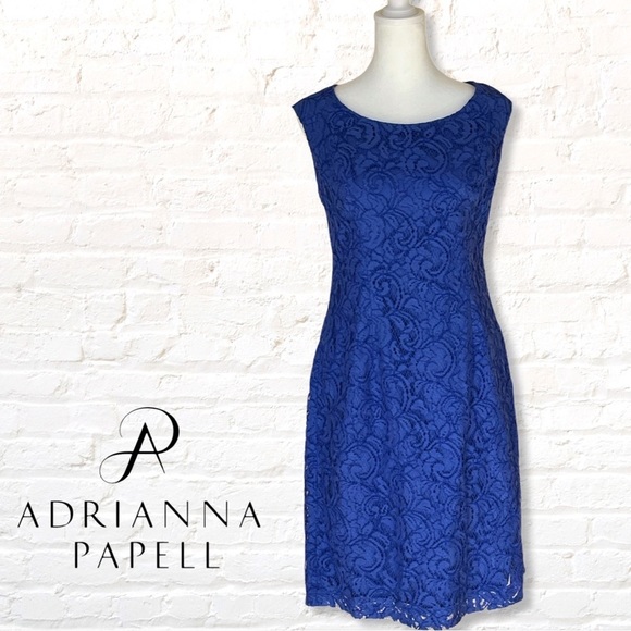 ADRIANNA Pappel Blue Lace Cocktail Sheath Dress Size 8 - Picture 1 of 8